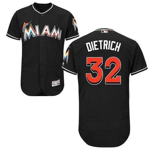 marlins #32 Derek Dietrich Black Flexbase Authentic Collection Stitched MLB Jersey - Click Image to Close